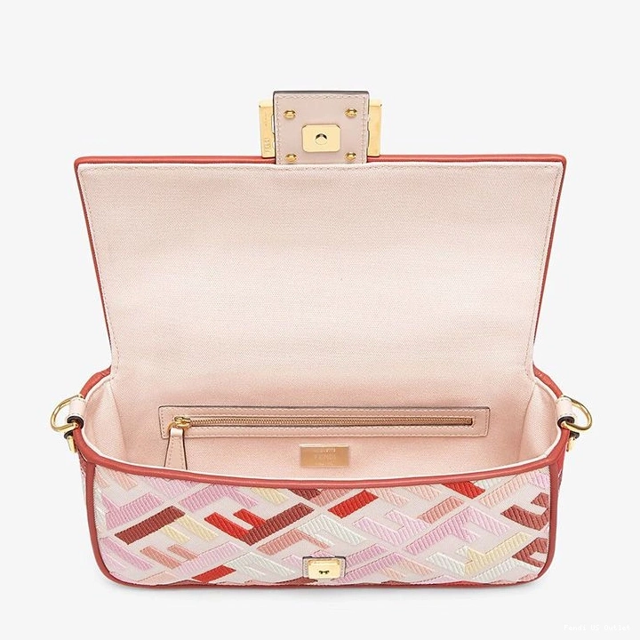 Vintage HOT Baguette Fendi Motif Canvas In Medium Pink FF Bag Red 0720